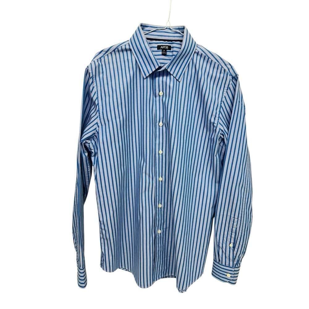 Apt 9 Shirt Adult Medium Blue Striped Button Up Long Sleeve Casual Mens Cotton